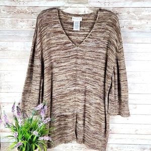 White Stag, Women's mix Brown and Tan, v-neck, 3/4 sleeves, tunic sweater, Sz XL